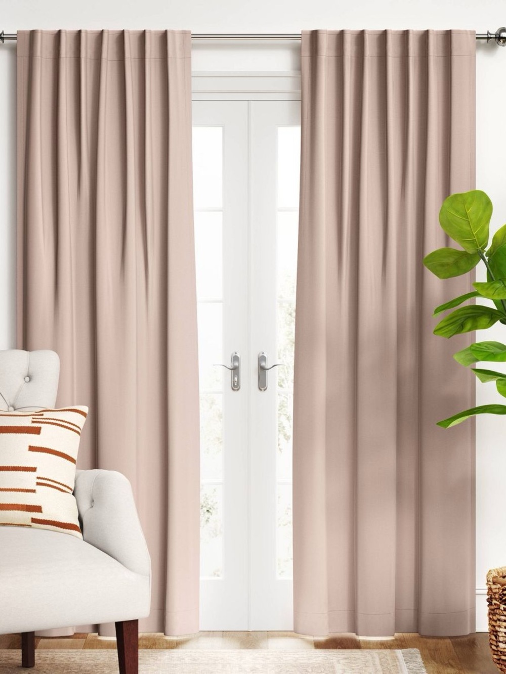 Threshold Pair of Blackout Curtains Full Pink Matte Velvet Size 50’x84’ 127x213